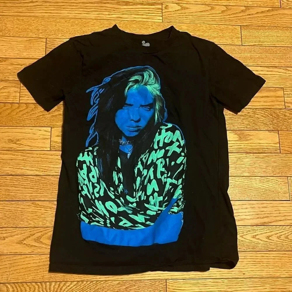 [M]Billie Eilish T Shirt Press Photo Portrait Logo Official Black